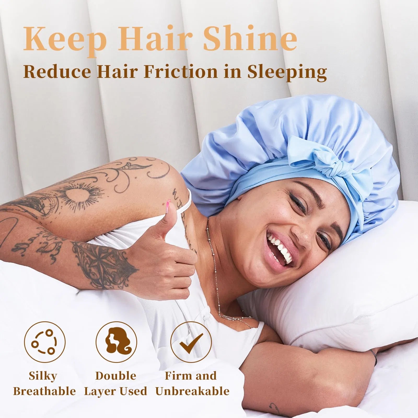 Silk Bonnet For Sleeping Women, Satin Hair Bonnet For Sleeping For Wavy Curly Natural Hair Women Men - Blue